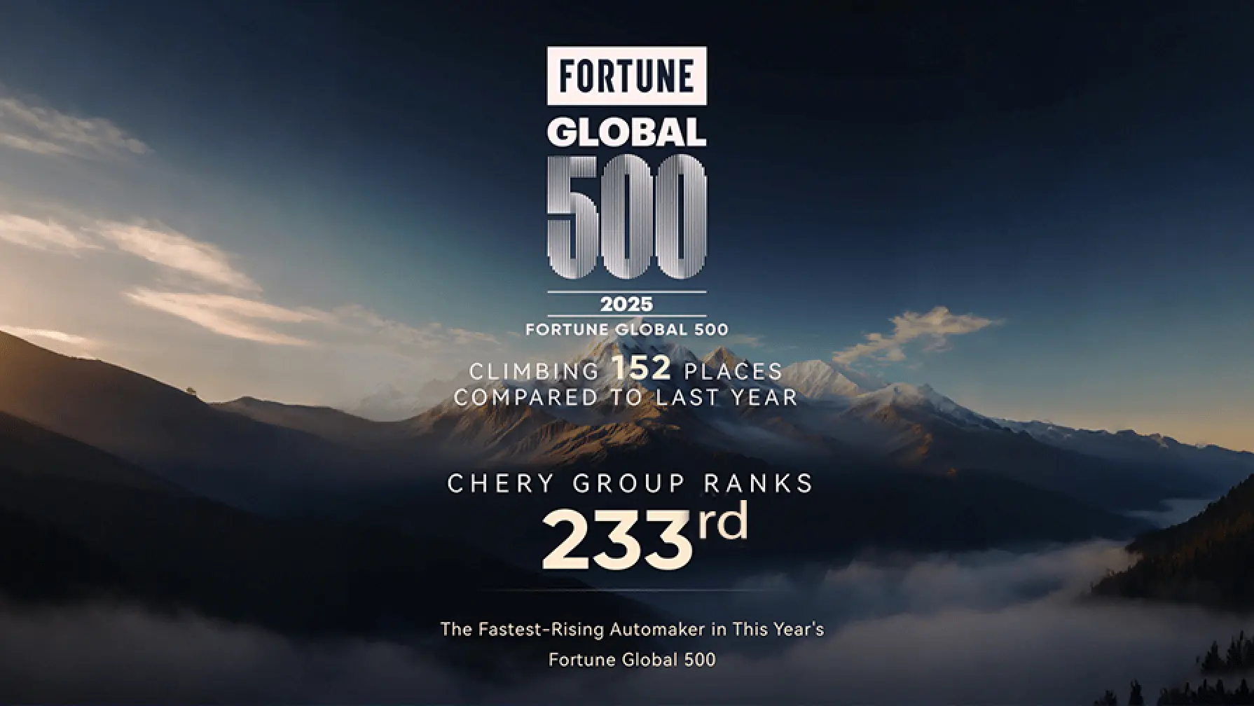 Fortune Global 500 Liste 2025 - Chery Group auf Platz 233, Aufstieg um 152 Plätze gegenüber dem Vorjahr als am schnellsten wachsender Automobilhersteller